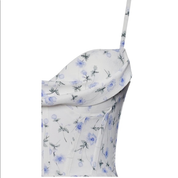 Miss circle Dresses White Floral Blue Bustier Corset Midi Dress